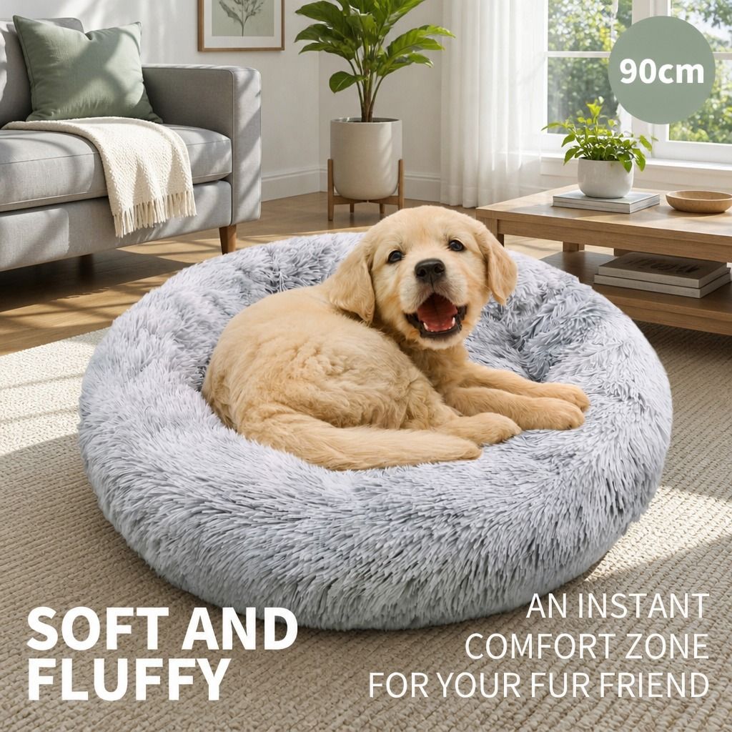Pet Bed Dog Cat Large Beds Calming Warm Soft Cushion Mattress Plush Comfy 90cm โ image 2