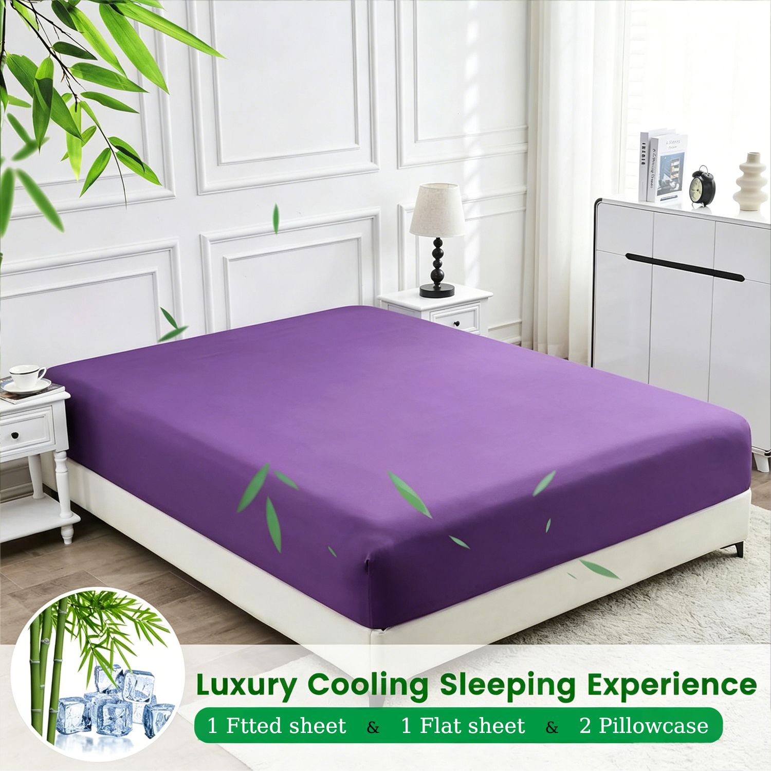 4 Piece Ultra Soft Bamboo Breathable Sheet Set -Hotel 2000TC Breathable Bed Sheets Set with 40 Centimetre Deep Pocket-Breathable Sheets for Hot Sleepers(Purple — image 5