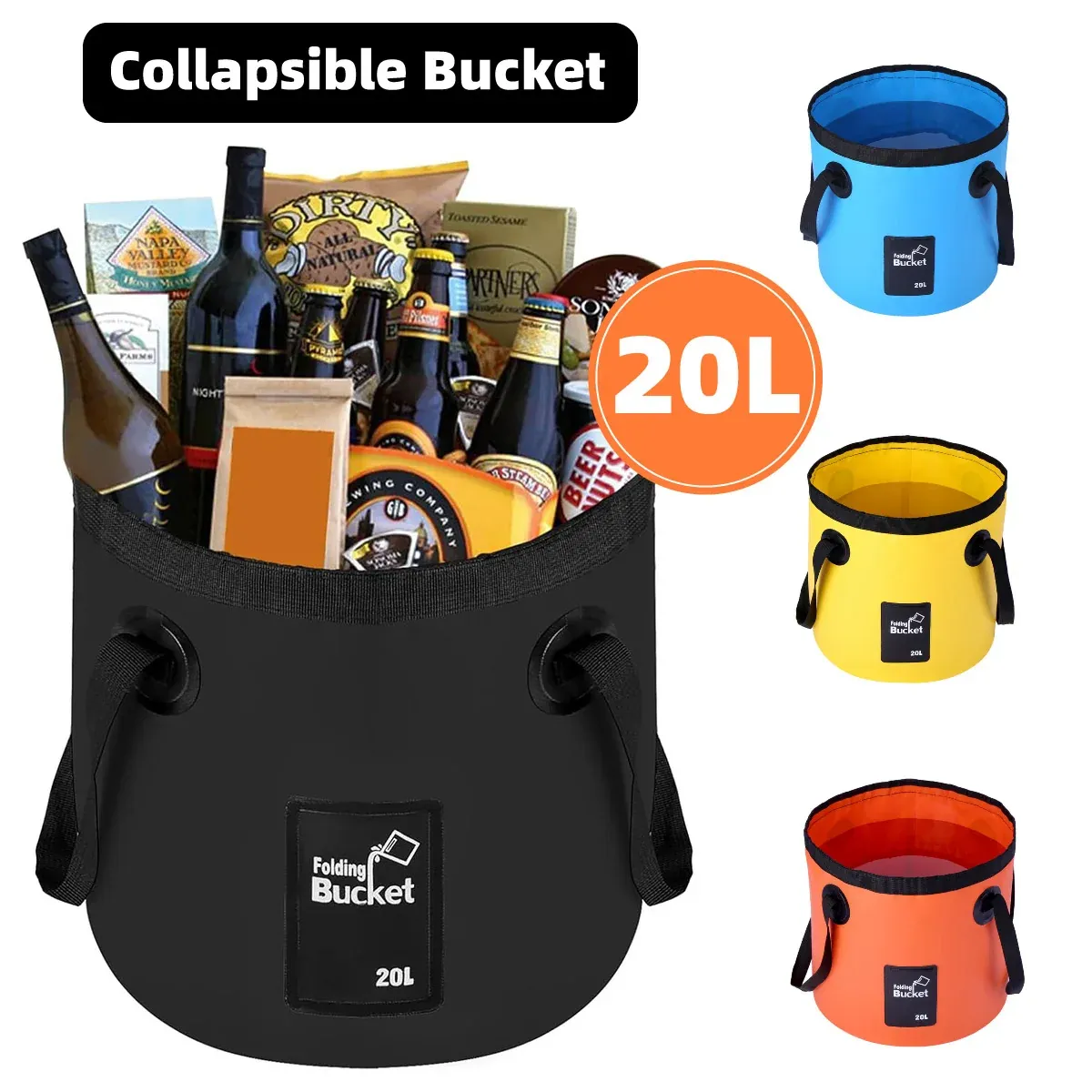 20L Portable Folding Bucket Water Container Camping Hiking Fishing Water Storage - Blue โ image 2