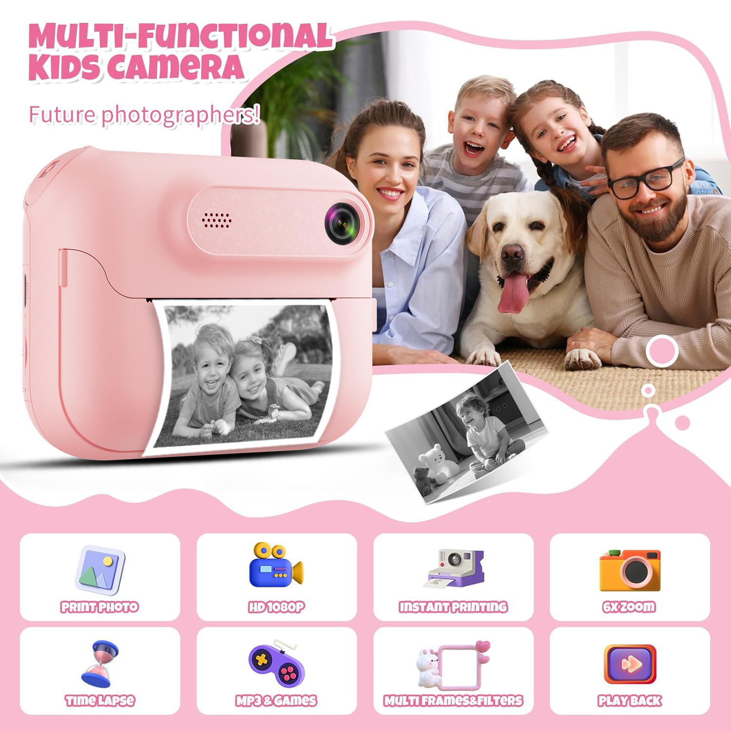 Kids Multi-Functional Camera Toy - Instant B&W Printing & Creative Stickers(white) — image 2