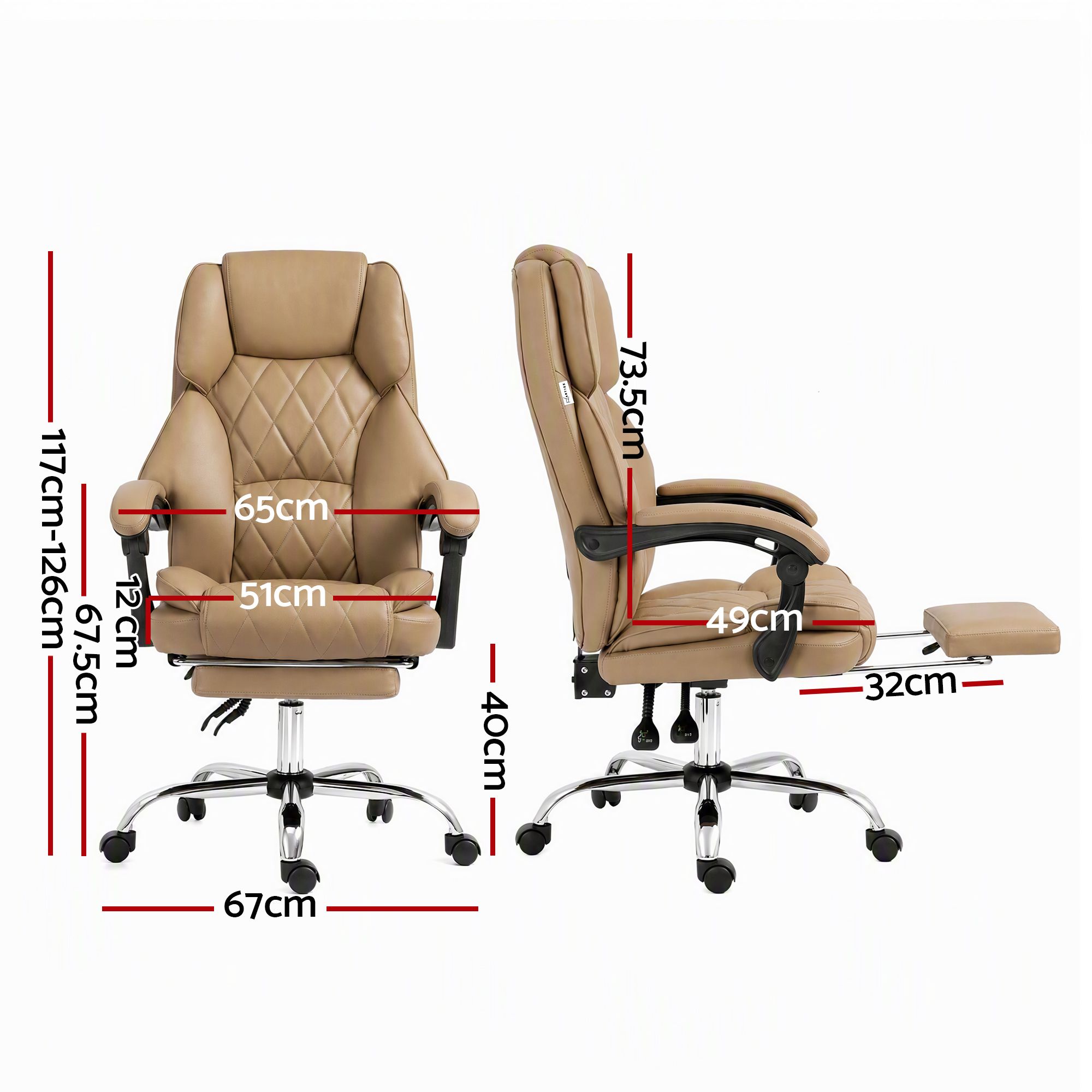 Artiss Executive Office Chair Leather Footrest Espresso โ image 2