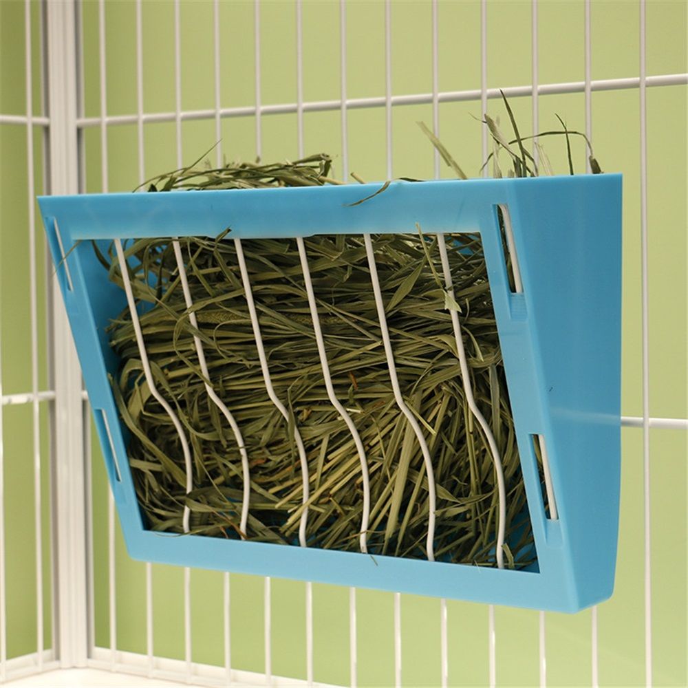 Rabbit Hay Feeder Rack Food Feeding Manger Bunny Grass Holder Small Animals Less Wasted Food Dispenser for Rabbits Guinea Pig Chinchilla Hamster (Blue) — image 2