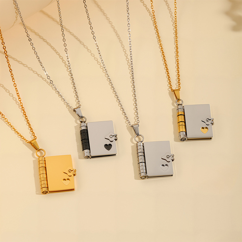 Gold-Sliver Titanium Steel Fading-Resistant Envelope Locket Necklace - Openable Love Letter Pendant for Couples — image 3