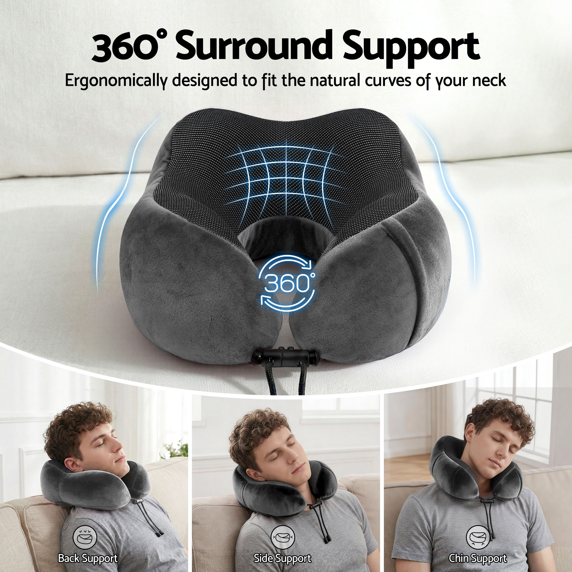 Wanderlite Travel Pillow for Airplanes Memory Foam Neck Pillows for Traveling, Soft & Washable Cover with Storage Bag, Portable Plane Accessories for Airplanes — image 4