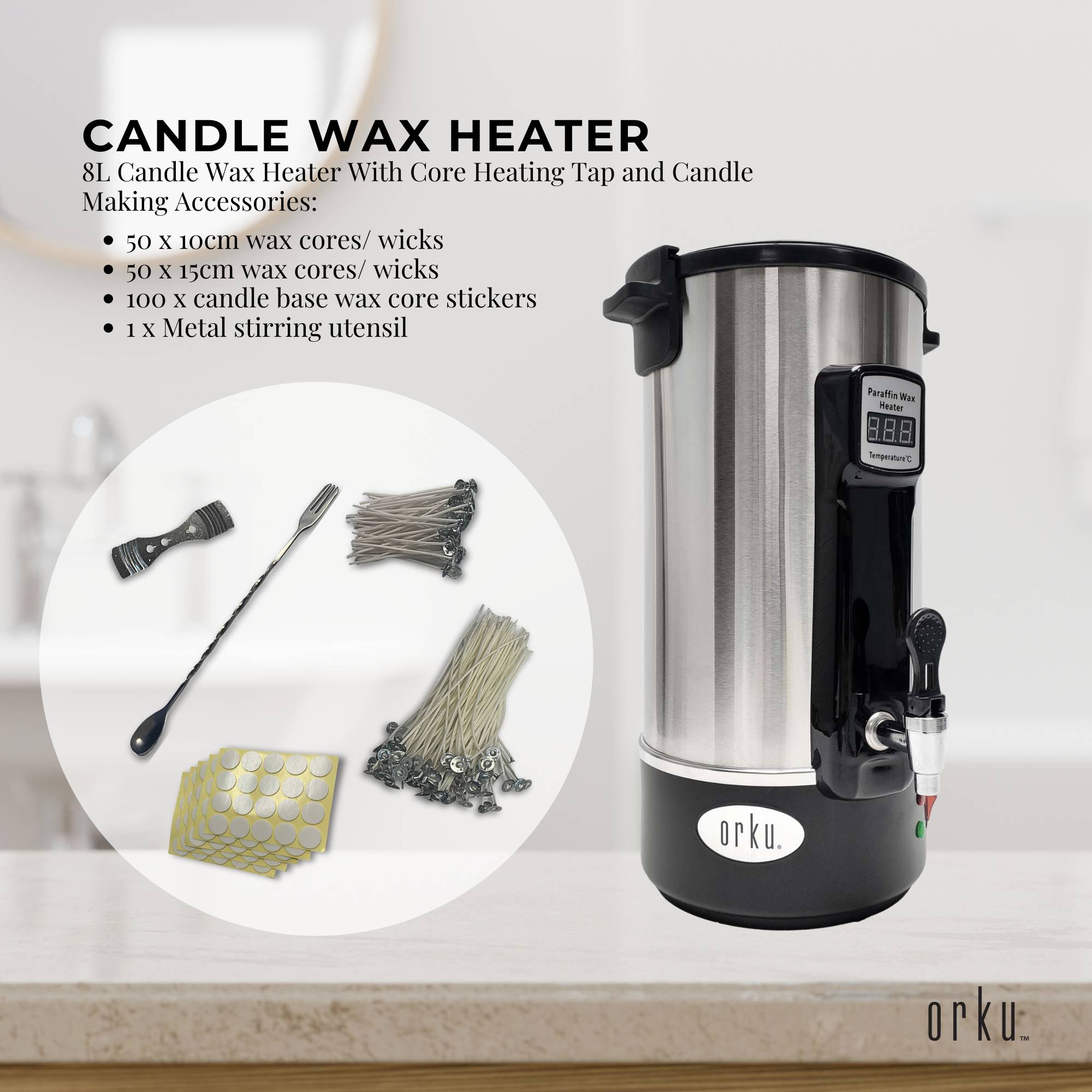 8L Orku Candle Wax Heater With Tap And Accessories - Candle Making Melter Pot โ image 3