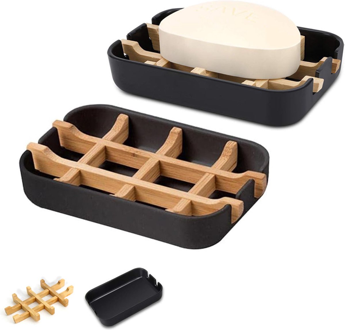 Soap Dish - 2 Pieces - Soap Holder With Drain - Bamboo Tray Soap Holder - Removable Drawer - Small Soap Dish - Soap Box - Hand Soap - Shower - Bathroom