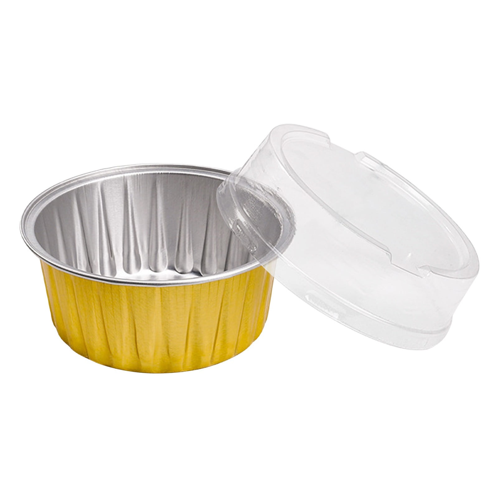 20 Pack Aluminum Foil Baking Cups with Lids, reusable round pudding and cake molds heat resistant to 250 C for oven microwave and barbecue, Yellow
