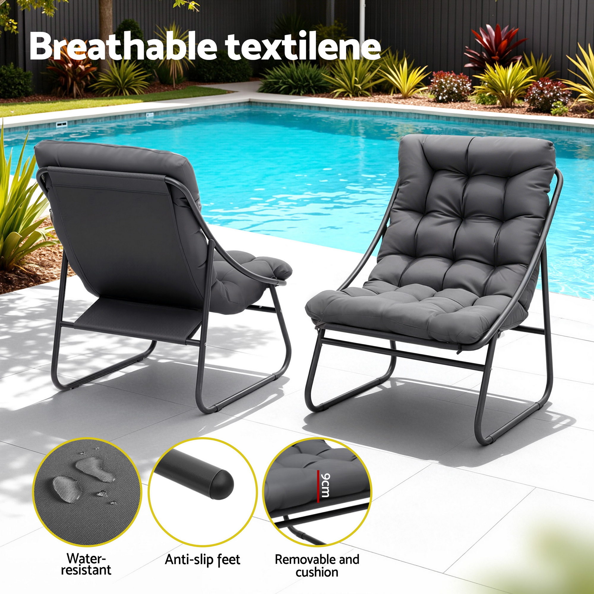Gardeon 3PC Outdoor Bistro Set Patio Furniture Table and Chairs Steel Dining Chair โ image 5