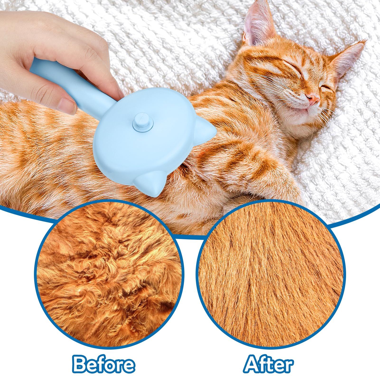 Cat Brush with Handle, Cat Steam Brush for Cat/Dog Hair Grooming with Water Tank, Steaming Cat Brush for Pet Shedding Massage(Blue) — image 4