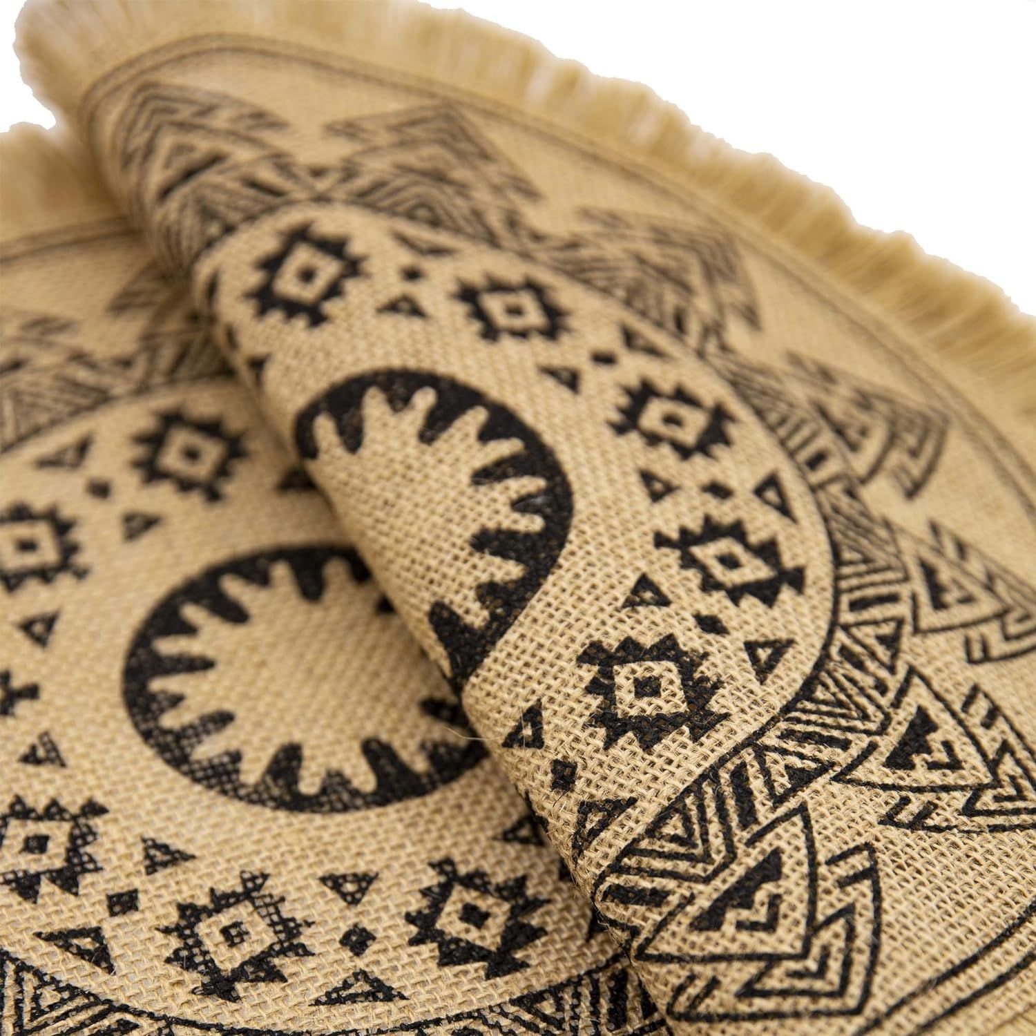 Round Placemats Set of 4, Dining Winter Modern Dinner Braided Beige Boho Round Table and Fall Circle Placemats Boho Tassels — image 2
