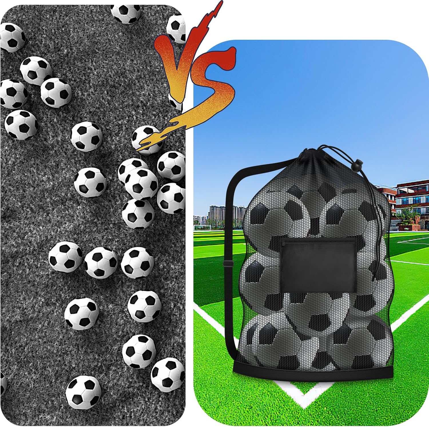 Football bag - Extra large - 40" x 30" - Drawstring - Mesh - Ball bag - With pockets - Mesh sports bag - Basketball, volleyball, fitness equipment, swimwear — image 6