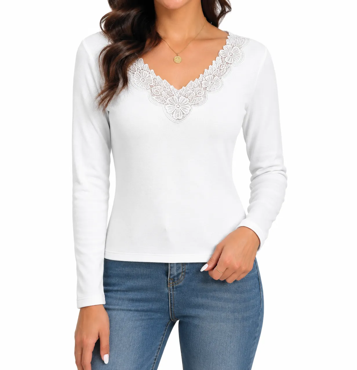 Womens Thermal Cotton Long Sleeve Spencer Tops Long Sleeve Underwear in White β image 2