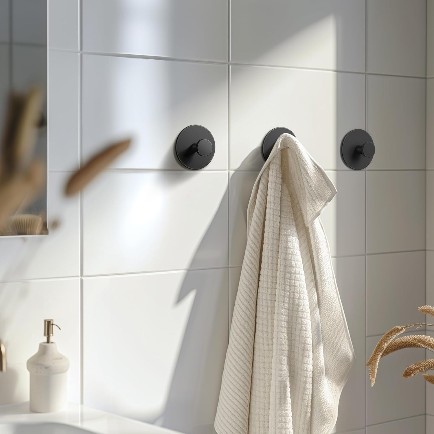 Multifunctional Towel Hooks for Bathroom Wall - Extra Sticky Stainless, Holds up to 12LB, Coat Hooks Wall Hooks, Adhesive Door Holder Hanger Shower — image 3