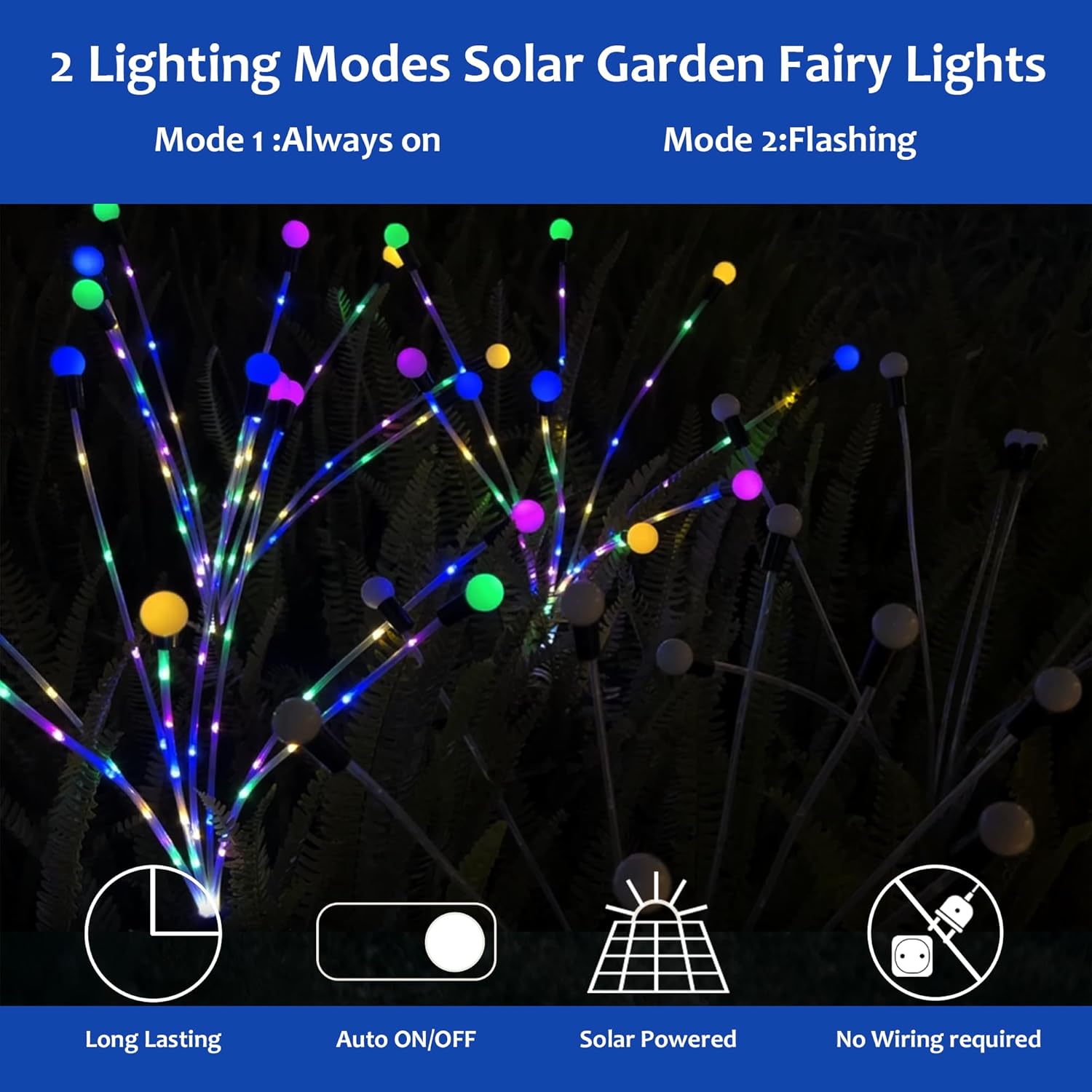 Solar garden lights, Christmas decoration, solar-powered fairy-tale outdoor lights, waterproof, 1-pack, 8 LEDs that move in the wind, dancing fireflies as — image 4