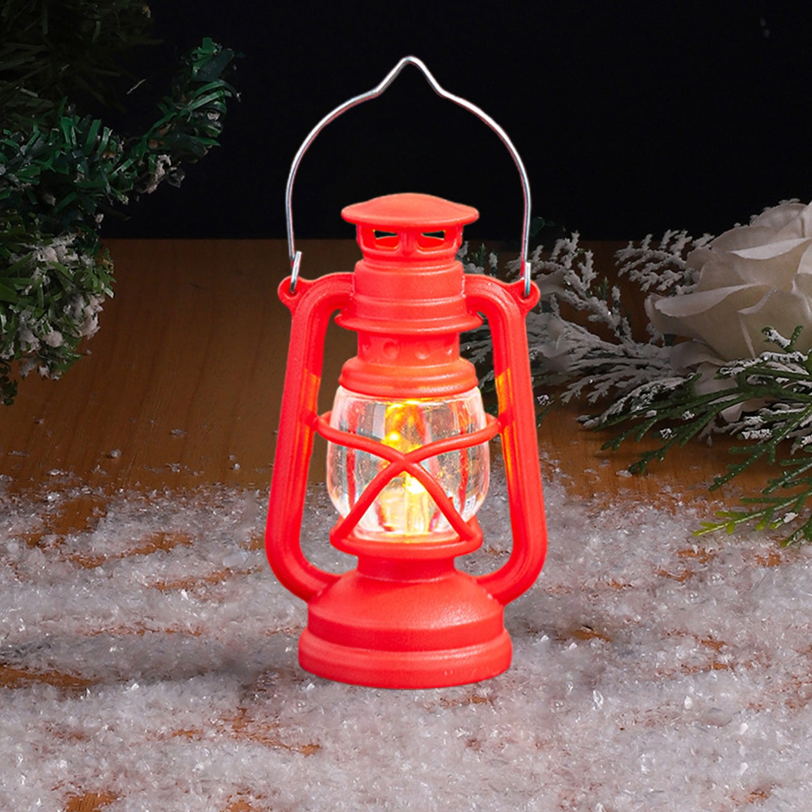 Vintage LED Hurricane Lantern, Battery‑Operated Warm Light Antique Metal Hanging Lantern with Dimmer Switch, 150 Lumen, Red — image 6