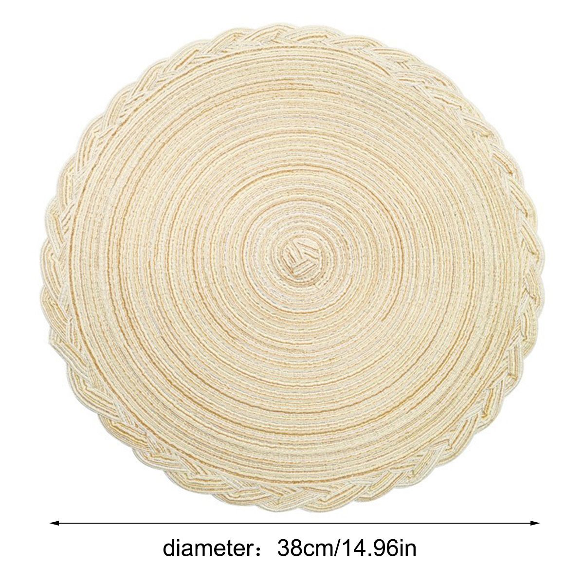 38cm Round Braided Placemats Set of 4, Washable Heat Resistant Circle Boho Place Mats for Kitchen Dining Table -（beige） — image 5