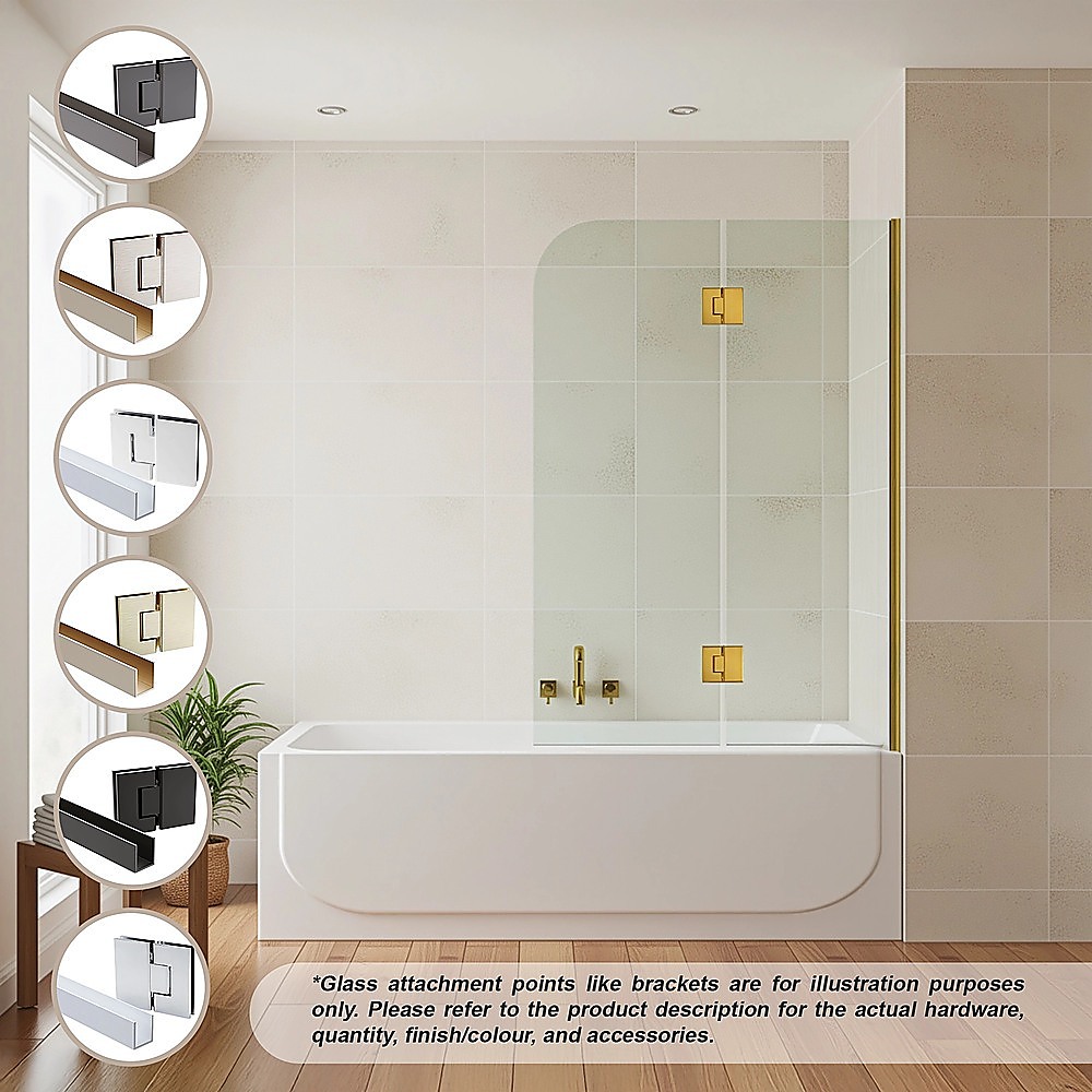 100cm Frameless Glass Bath Screen – Wall Channel with Stainless Steel Hinges in Gunmetal Finish — image 2