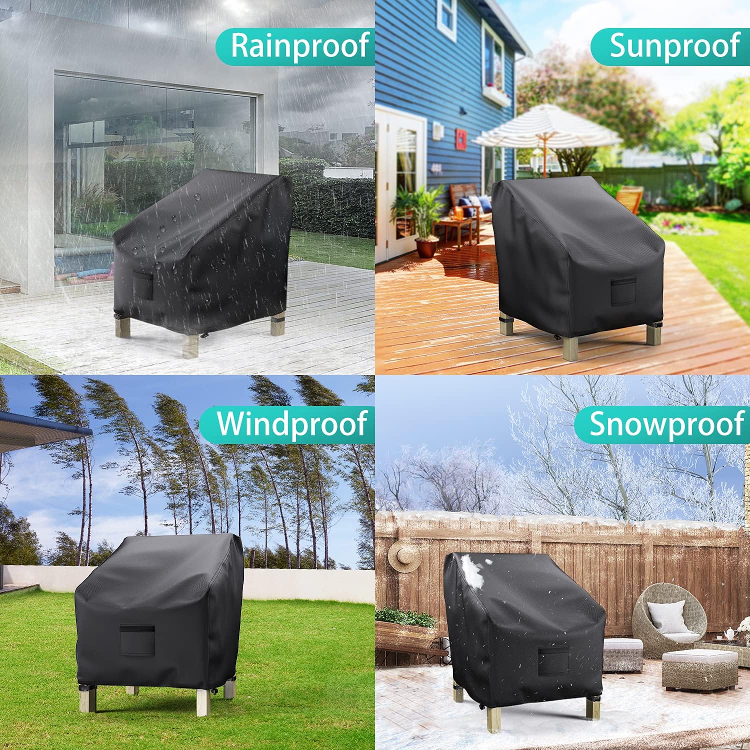 Garden Furniture Covers, Waterproof, 2-Pack, Lawn Mower Chair Covers 600D Heavy Duty Oxford Fabric, Large Covers for Lounge Chairs with Deep Seat — image 3