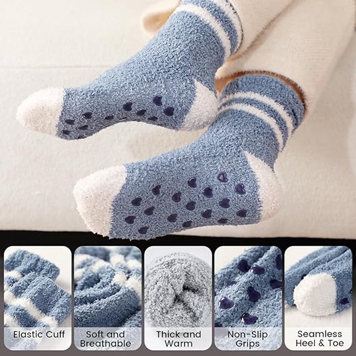 5 Pairs - socks - Non-slip socks - Warm Fuzzy Fleece Socks - Women's House Socks - Warm Winter Socks - Fluffy Socks - Sleep Socks - House Socks - Stockings — image 3