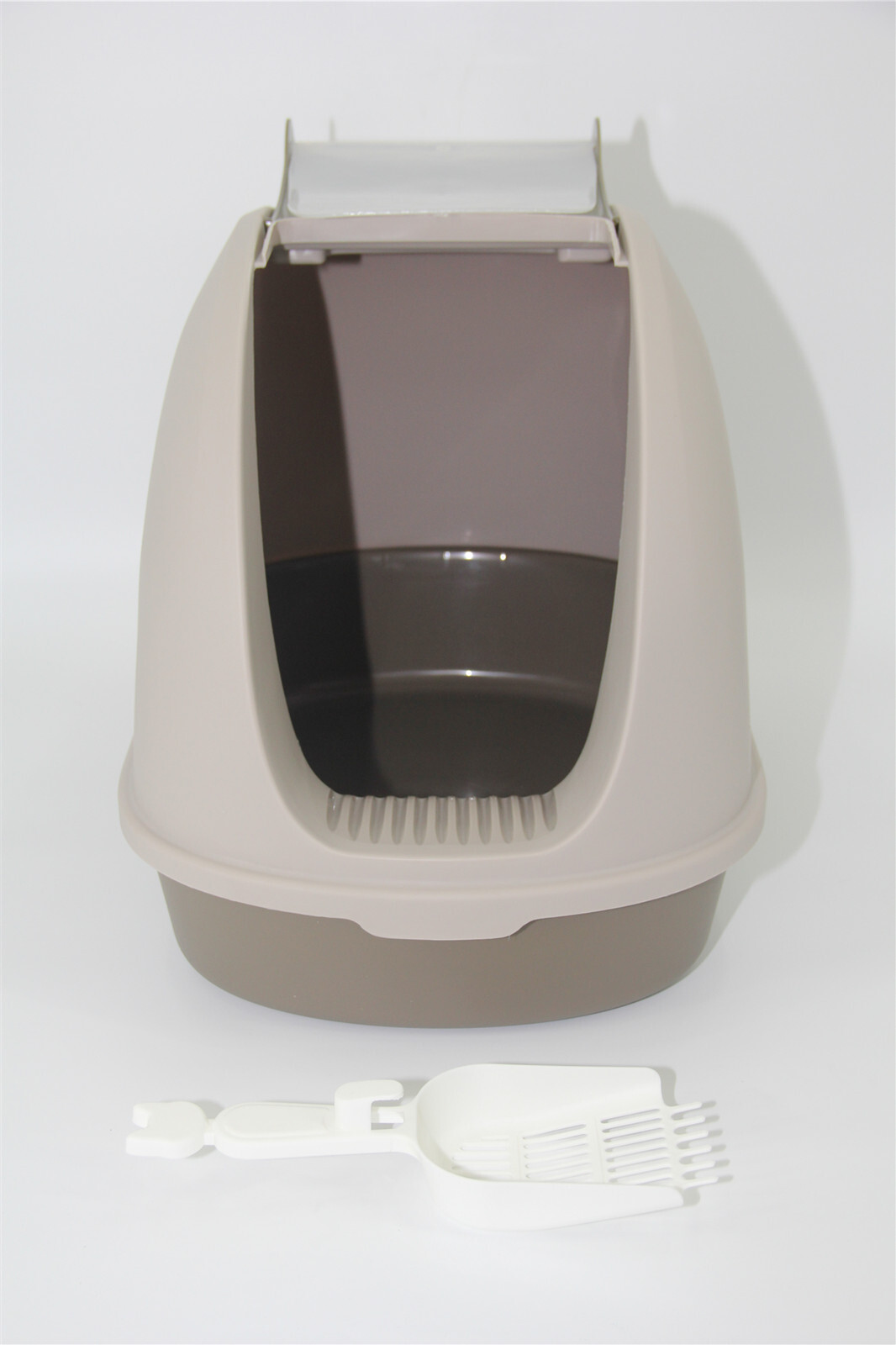YES4PETS Portable Hooded Cat Toilet Litter Box Tray House with Scoop and Grid Tray Brown โ image 3