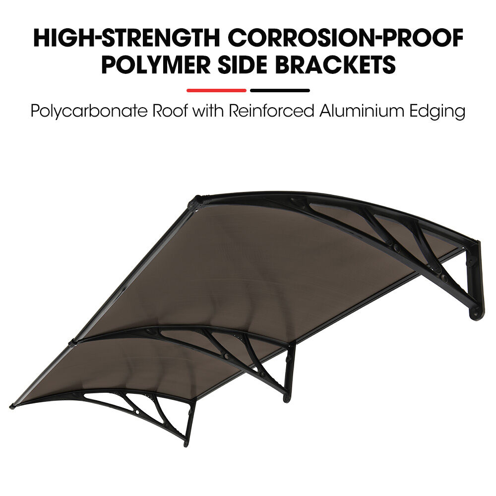 SHADE SHIELD 2 × 1m Aluminium Exterior Awning, Black DIY External UV Rain Protection Grey Tinted Polycarbonate Canopy Cover — image 4