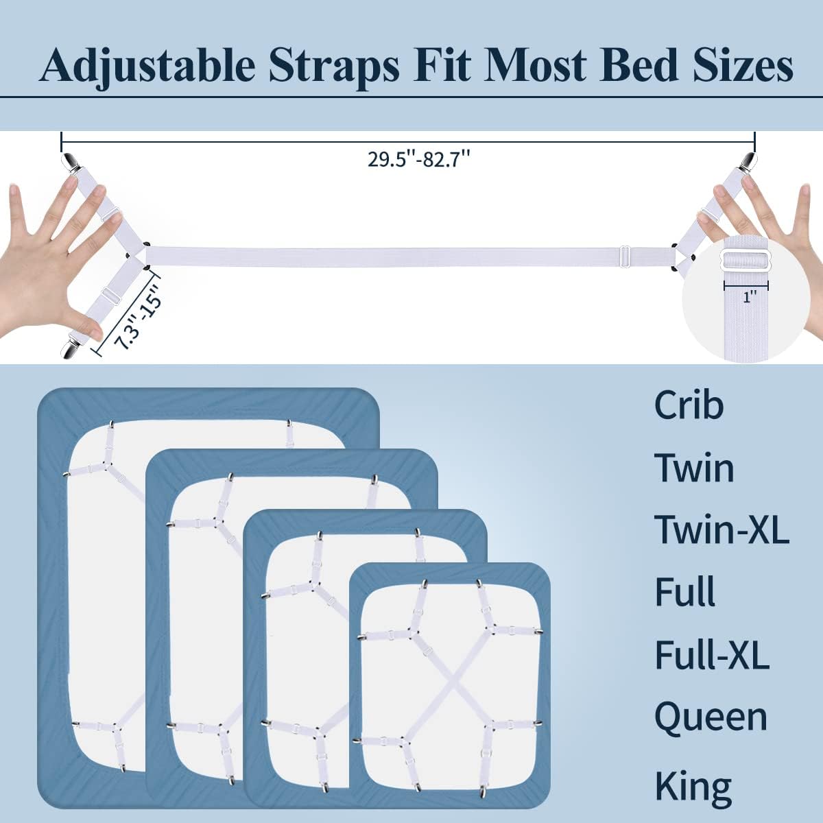 Adjustable Elastic Sheet Straps Fasteners White 4Pcs and 2Pcs — image 3