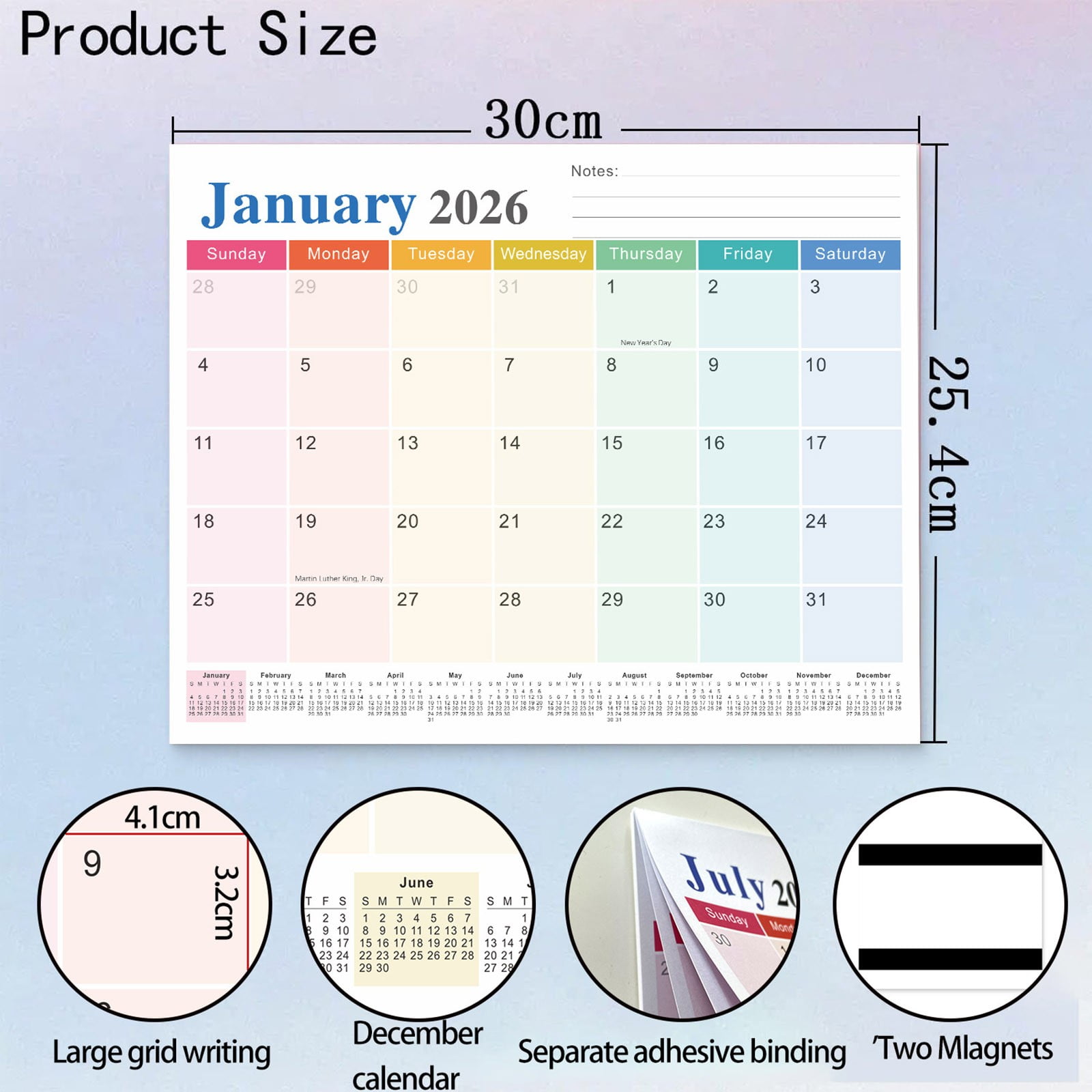 Magnetic Calendar for Refrigerator 2026-2027, 12x10" 18 Month Runs Monthly Fridge Calendar Magnet from Jan 2026 to Jun 2027 for Home School Office B — image 4