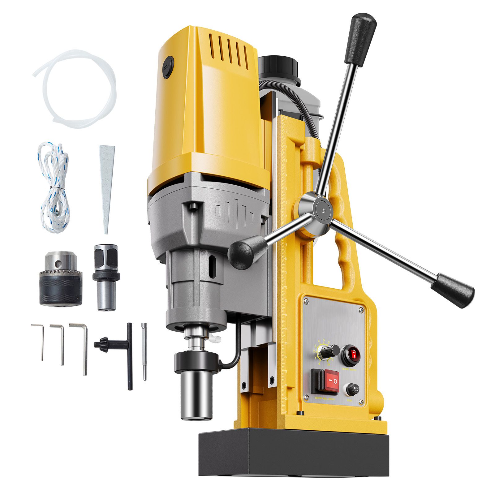 Magnetic Drill, 1400W Motor 2 in Boring Diameter, 2922 lbf Portable Electric Mag Drill Press, 0-750 RPM Variable Speed, Drilling Machine for Metal Surface