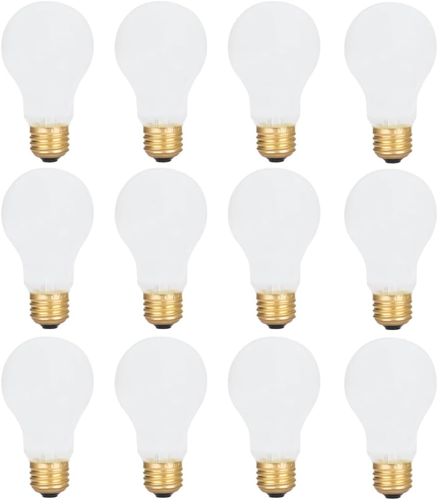 12 Pack 60 Watt A19 E26 Medium Base 130 Volt Incandescent Light Bulbs, Standard Household Bulbs for Ceiling Fan, Bedroom, Living Room