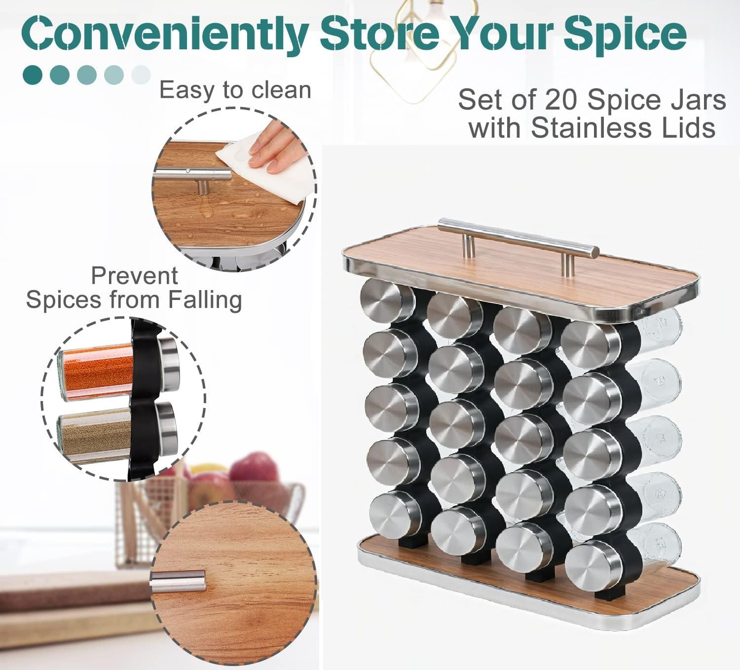 CARLA HOME 20-Jar Spice Rack Organizer Storage for Kitchen Countertop or Cabinet โ image 4