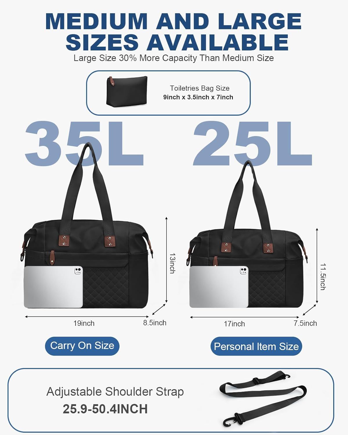 Travel Duffle Bag, Waterproof Weekender Overnight Hospital Bags for Women Men with Toiletry Bag Lightweight Carry on Personal Item Duffle Gym Bag for Travel โ image 3