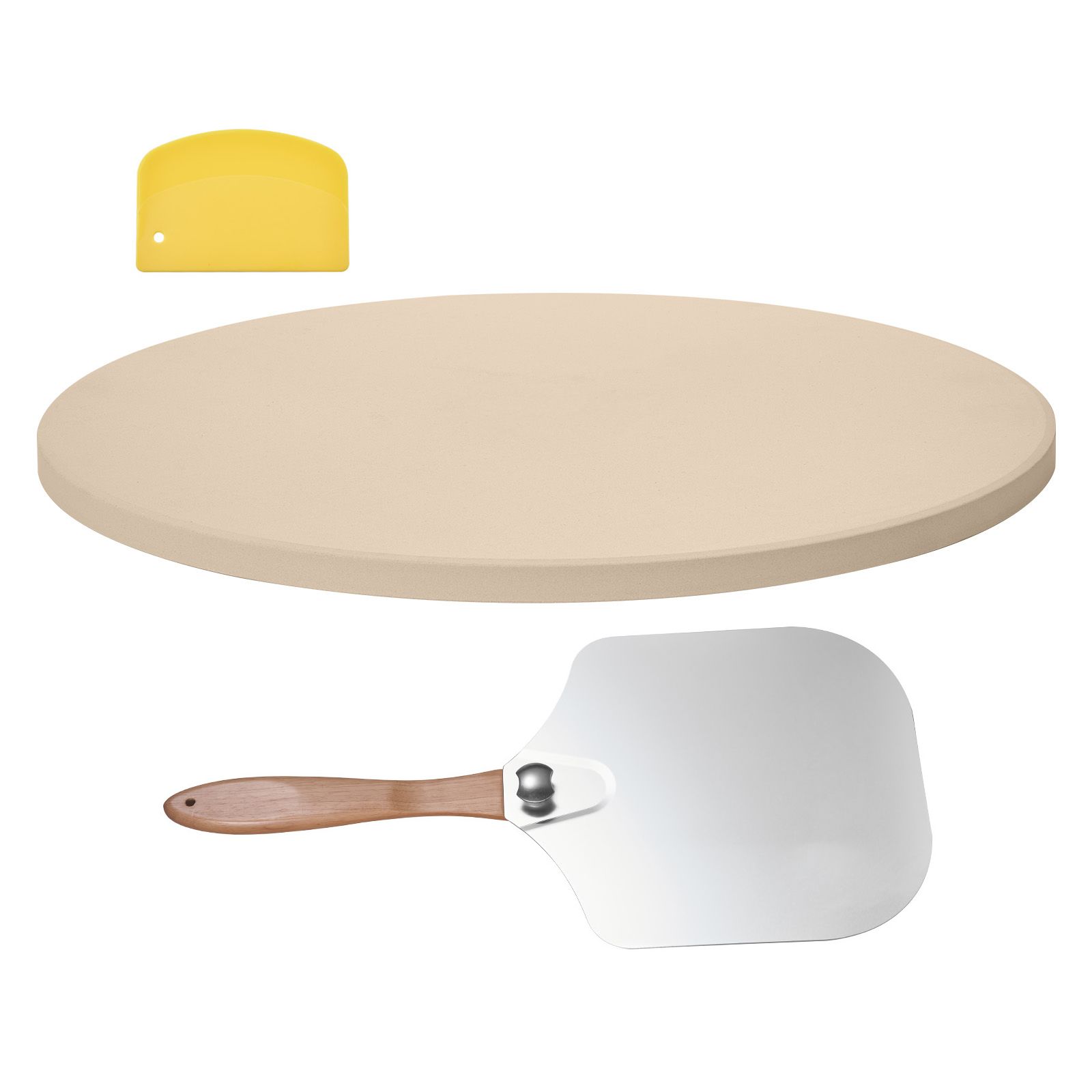 Pizza Stone, 381 mm Round Cordierite Pizza Stone, Extra Large Baking-Stone with Aluminum Peel, 17 mm Thickness Heat-Resistant Cooking Cordierite, for Kitchen