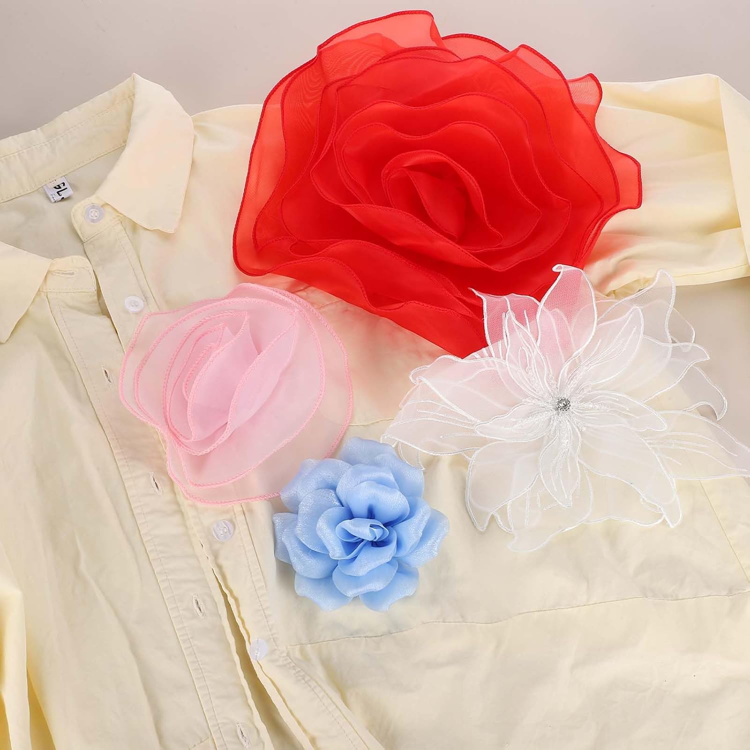 Large Satin Fabric Flower Brooch for Women Organza Elegant Floral Pins Brooches Wedding Dance Party Clothes Dress Hat Accessories Green, Khaki โ image 6