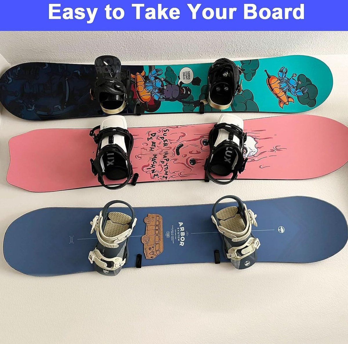 2-Pack Black Steel Wall-Mount Storage Hooks for Snowboards, Skateboards and Surfboards, 10 x 2 x 3.3 cm โ image 2
