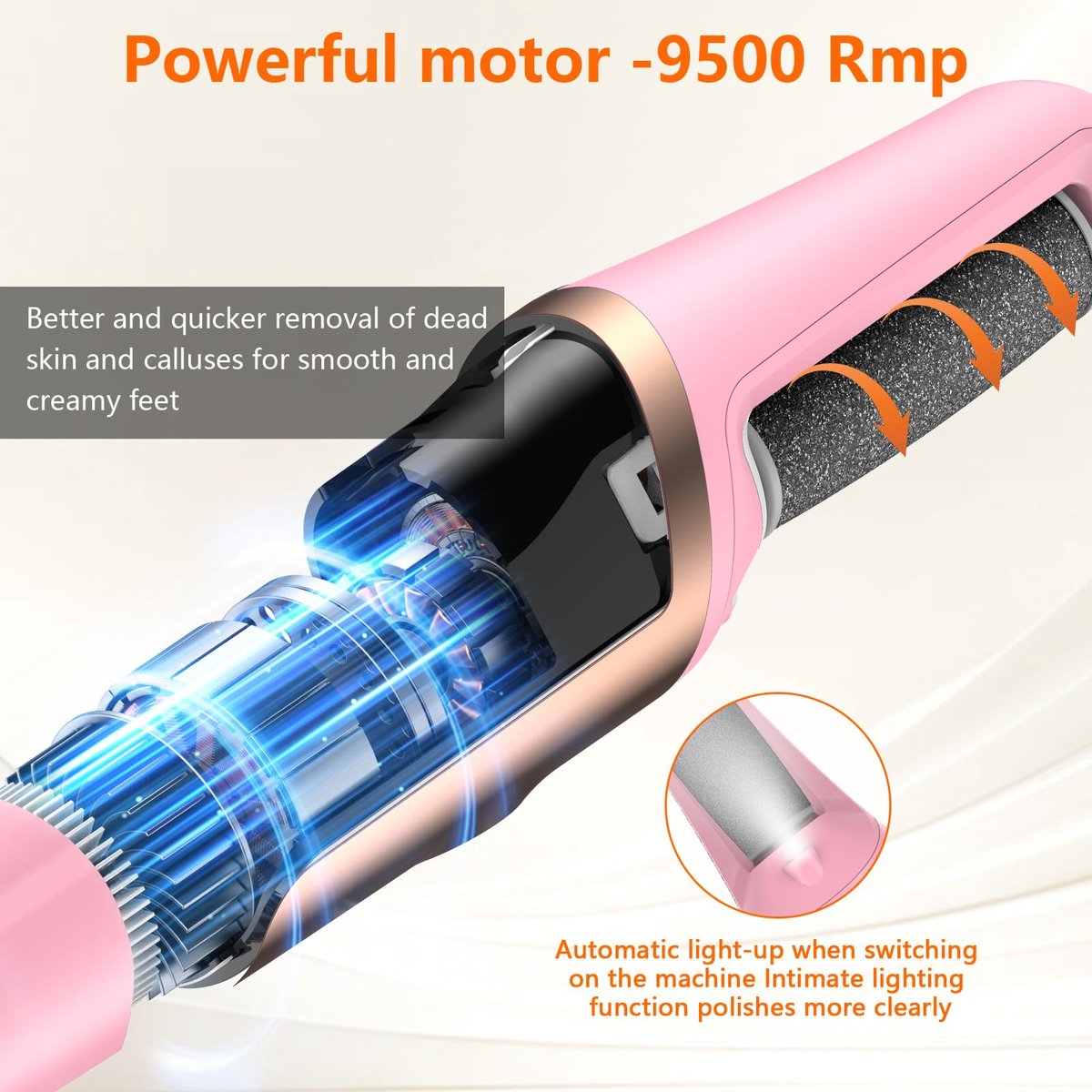 Electric Foot File - Professional Callus Remover - Pack of 10 - 3 Adjustable Speeds - For Dead Skin and Calluses - Pink — image 4