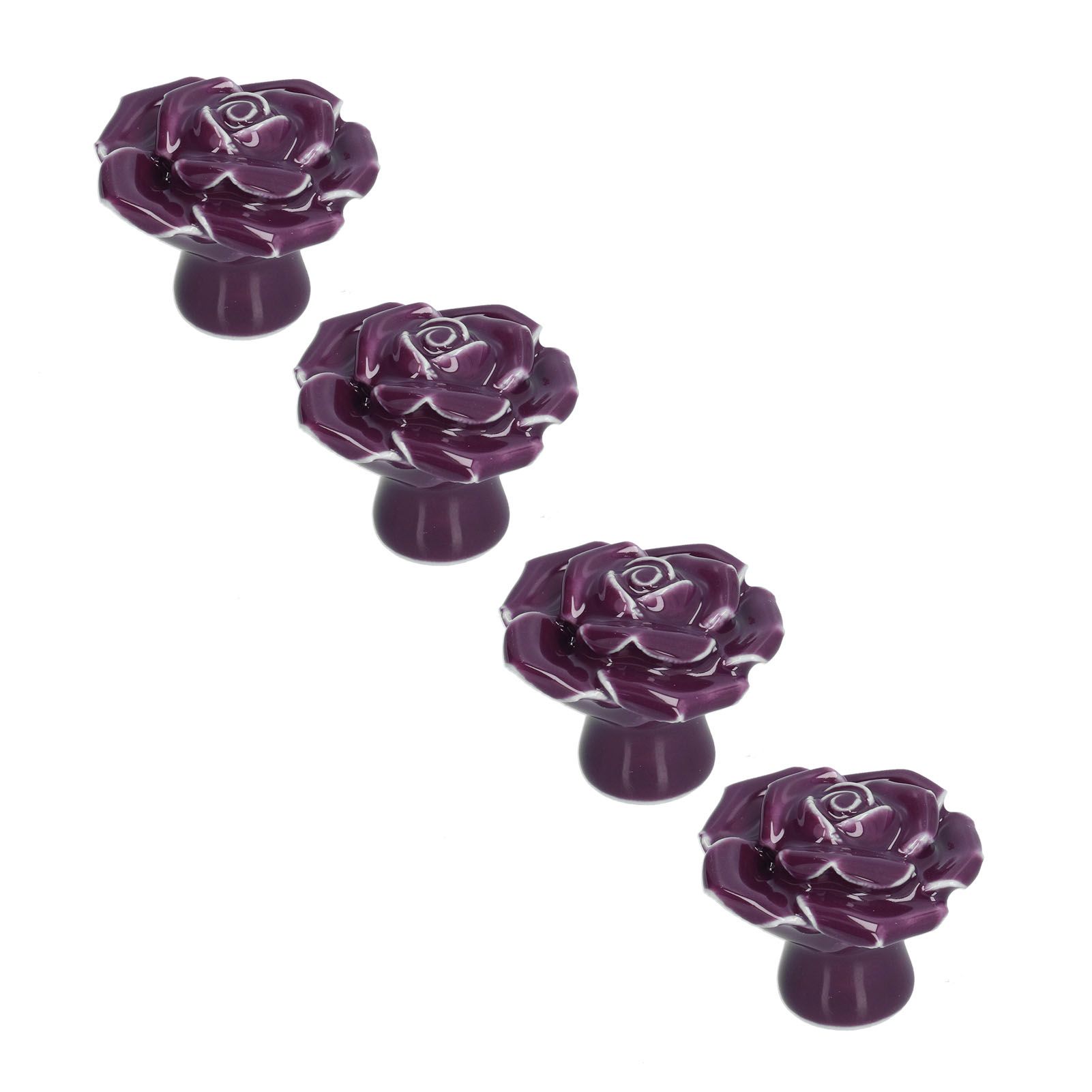 4 Set Rose Shaped Handle Modern Ceramic Cabinet Knob for Home Living Room BedroomPurple โ image 5