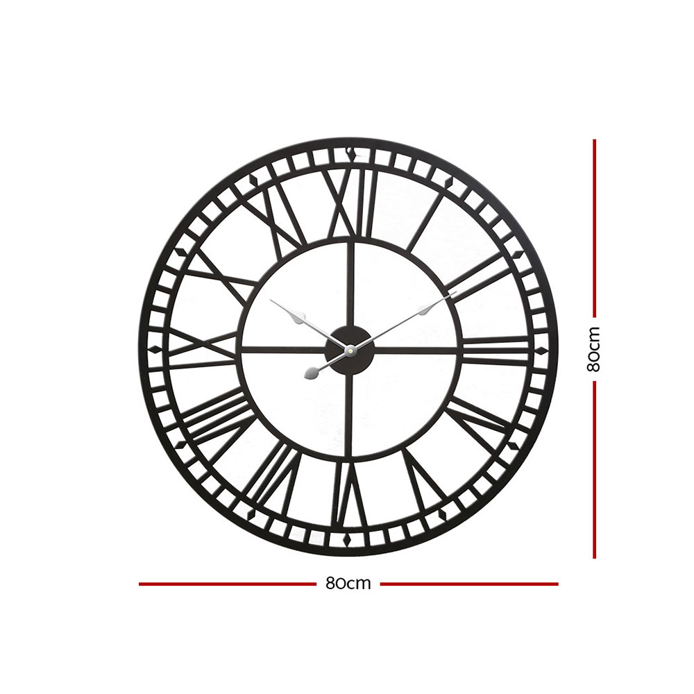 Artiss 80cm Wall Clock Large Roman Numerals Metal Black โ image 2