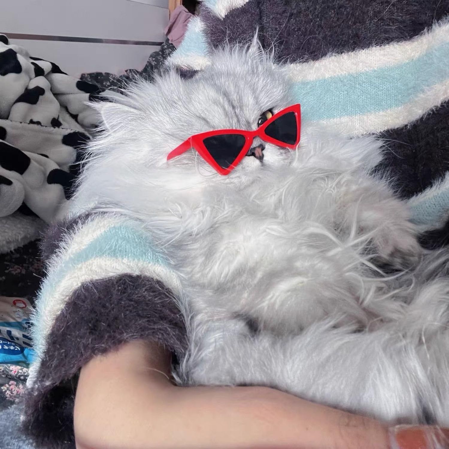 Small Pet Sunglasses,Triangle Cool Dog Sunglasses, Funny Doll Toy Glasses for Party Photo Cosplay Show(Sunglasses Red) — image 4