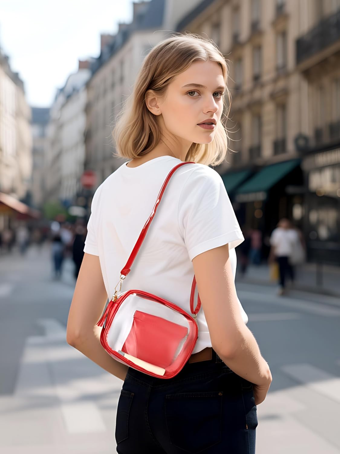 Clear Purse Stadium Approved Bag Small Crossbody with for Men Women Concerts Sports Events Red β image 3