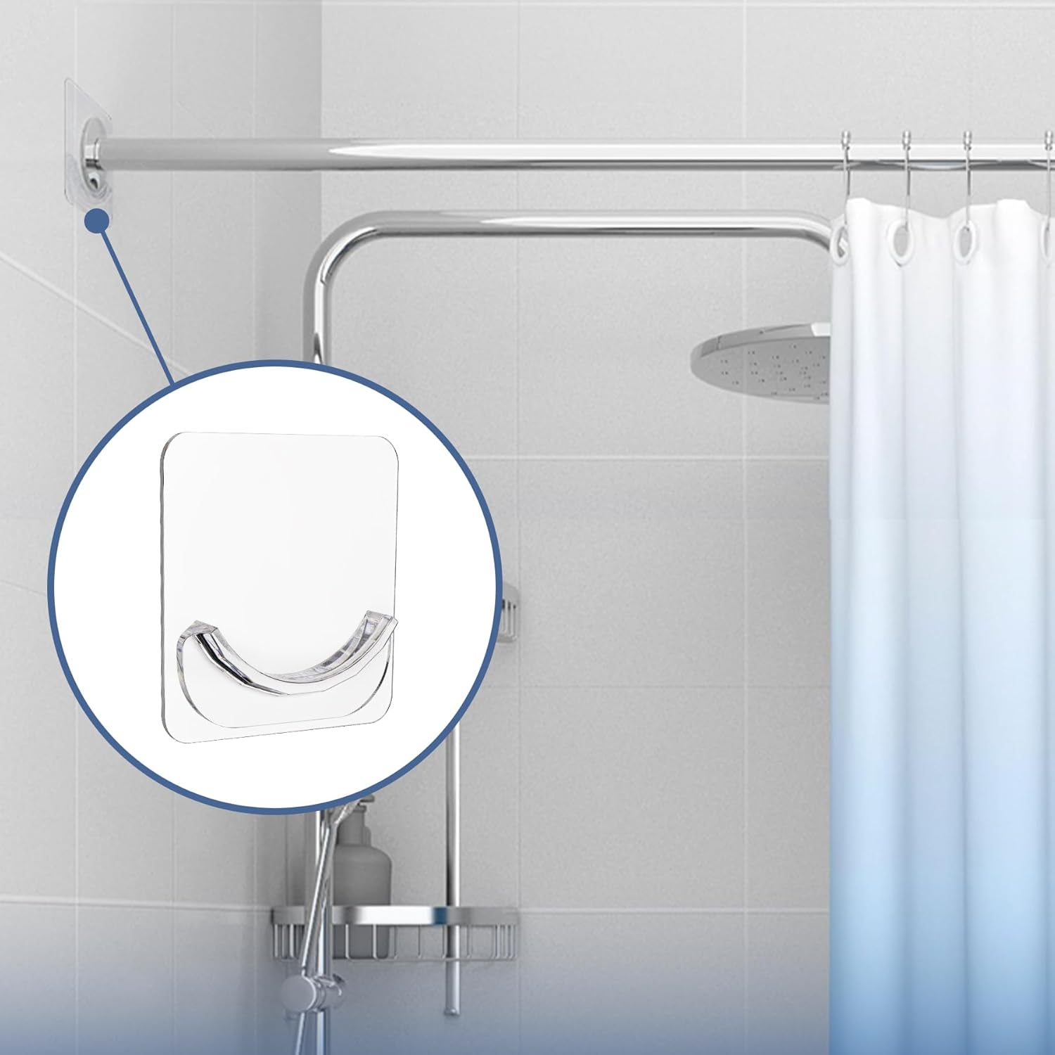 2 Pack Adhesive Curtain Rod Holders, No Drilling Shower Curtain Tension Rod Support Holder, Transparent Clear Durable Bathroom Rod Bracket — image 5