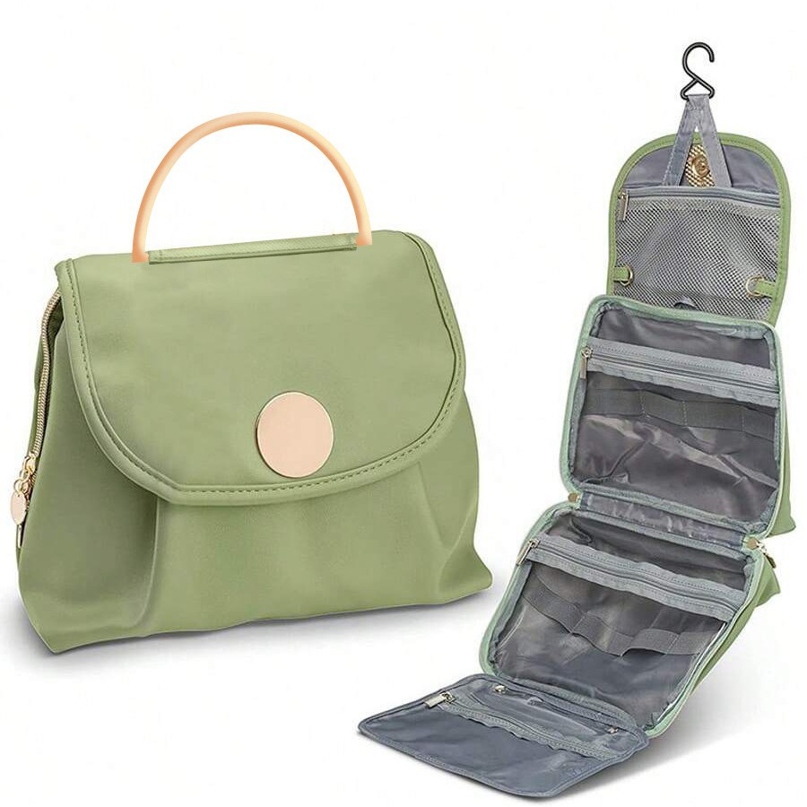Green Large Hanging Toiletry Bag Waterproof Travel Cosmetic Organiser with Sturdy Hook 4 Compartments Makeup Wash Case for Women and Men