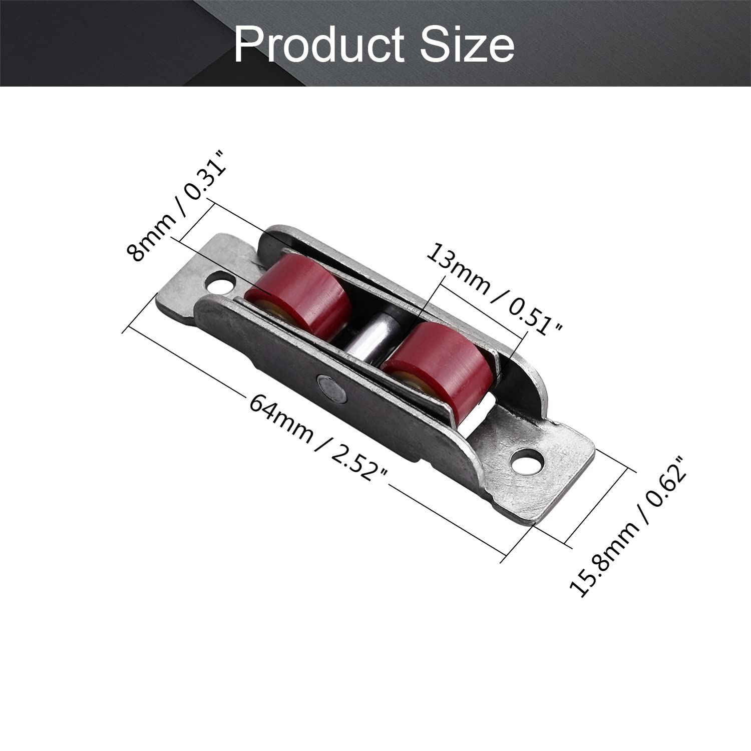 15.8mm Width Nylon Double Wheel Pulley,Sliding Door Window Pulley Double Wheel, Stainless Steel Shell Silver 4Pcs — image 2