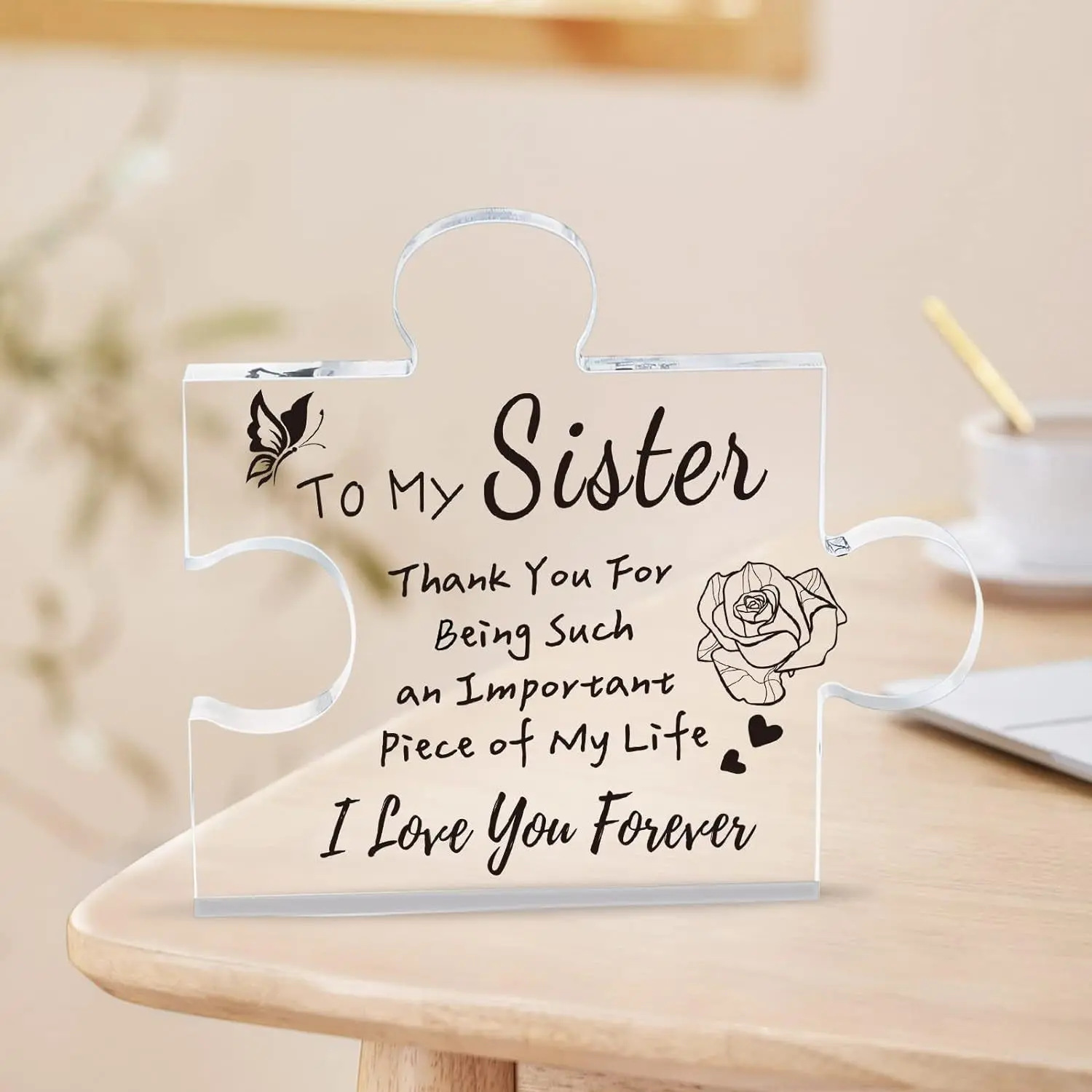 Interlocking Puzzle-Shaped Desktop Decor โ 10.5cm Square Display Piece for Home or Gifting(Sister)