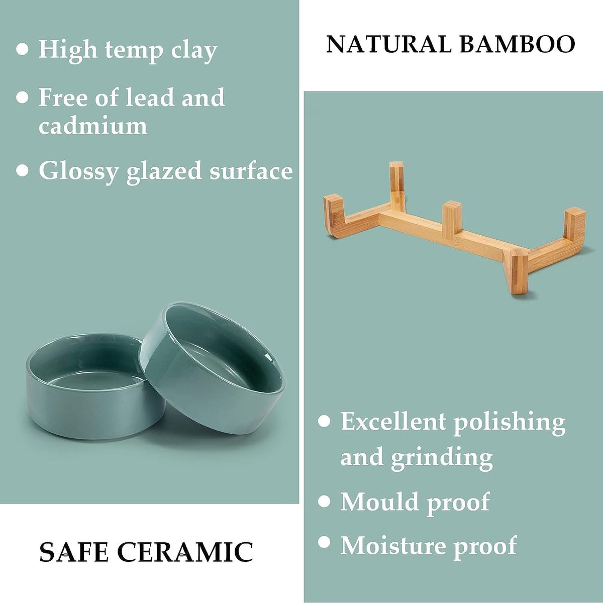 Cat Litter Box - Dog Bowl - Ceramic Food Bowl Set for Cat and Dog - With Wooden Base, Modern and Cute Design, Weighted and Non-Slip - Suitable for food and — image 2