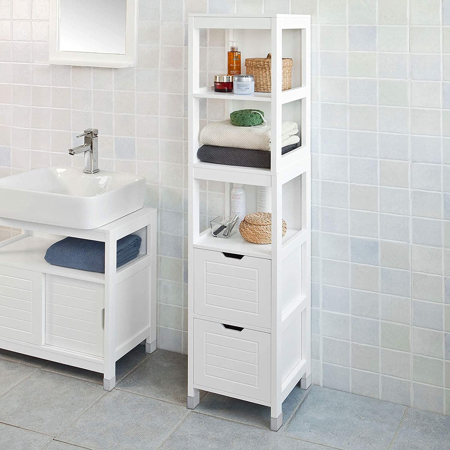 Freestanding Tall Cabinet with Standing Shelves and Drawers — image 6