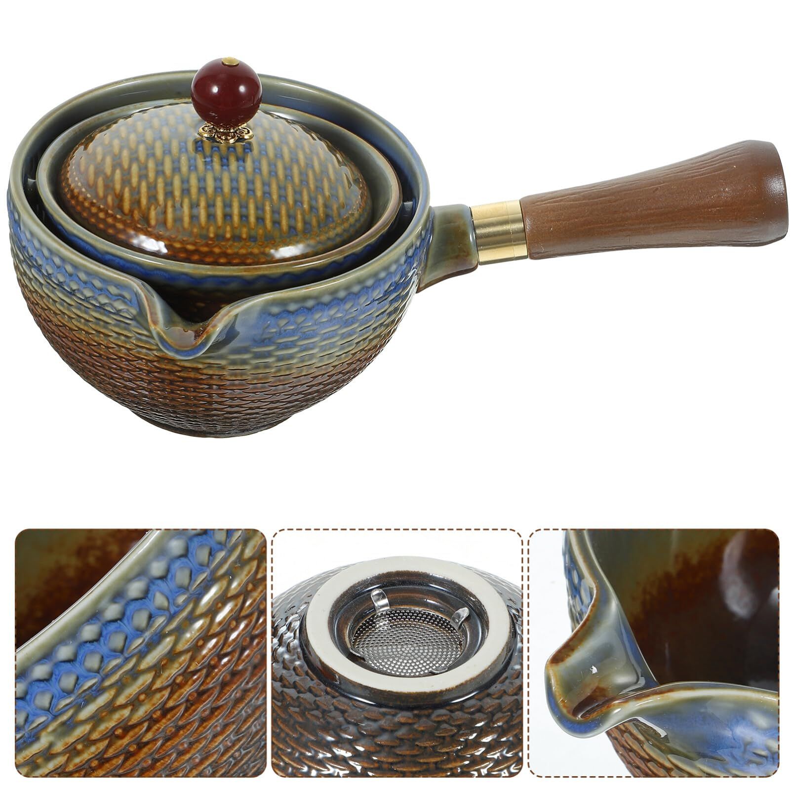 Chinese Ceramic Teapot 360 Degree Rotation Kung Fu Teapot Portable Travel Teaware Tea Kettle Porcelain Tea Maker with Wood โ image 4