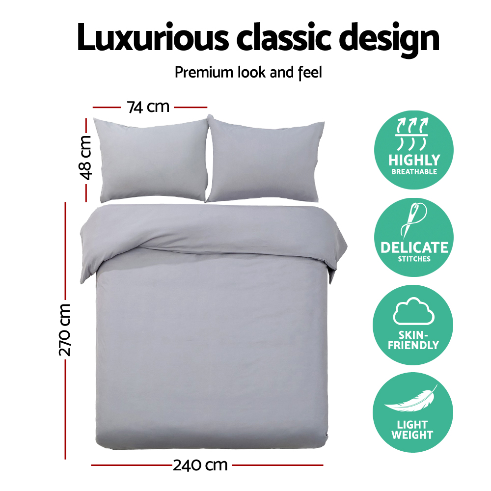 Giselle Bedding Quilt Cover Set Classic Grey Super King — image 2