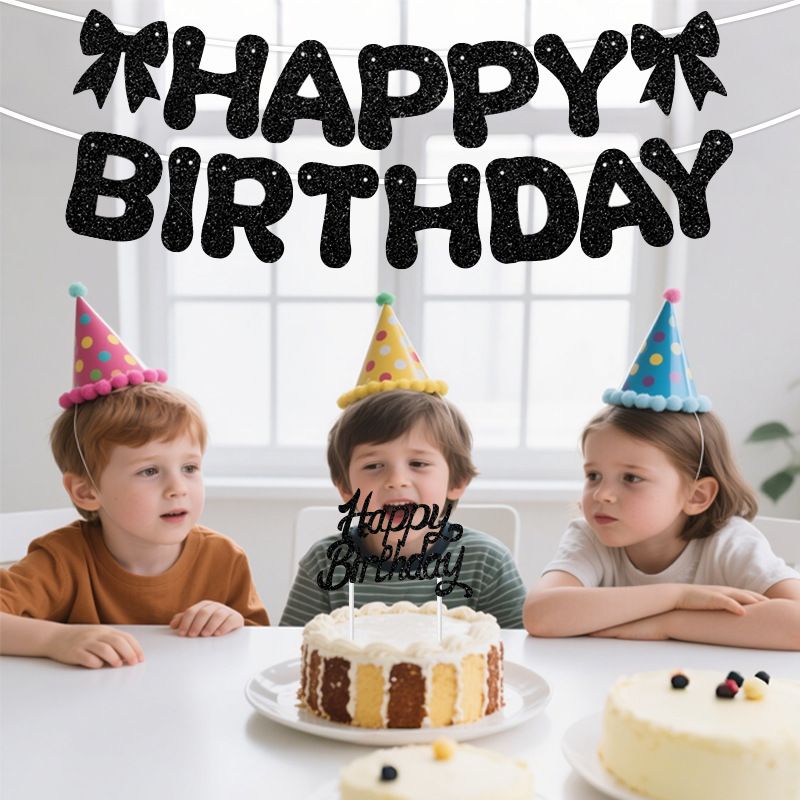 Golden Glitter Happy Birthday Banner and Cake Topper Set - Bow Decoration Birthday Party, Hanging Bunting with Sticks and Tape for Home Celebration โ image 6