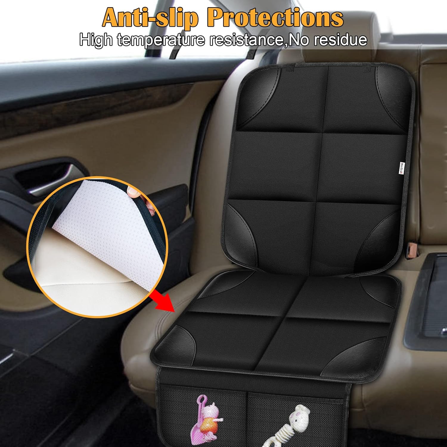Child Car Seat Protector, Durable 600D Fabric Waterproof Car Seat Cover with Thick Padded Non-Slip Backing, No Imprint (Black 1 Piece) — image 2