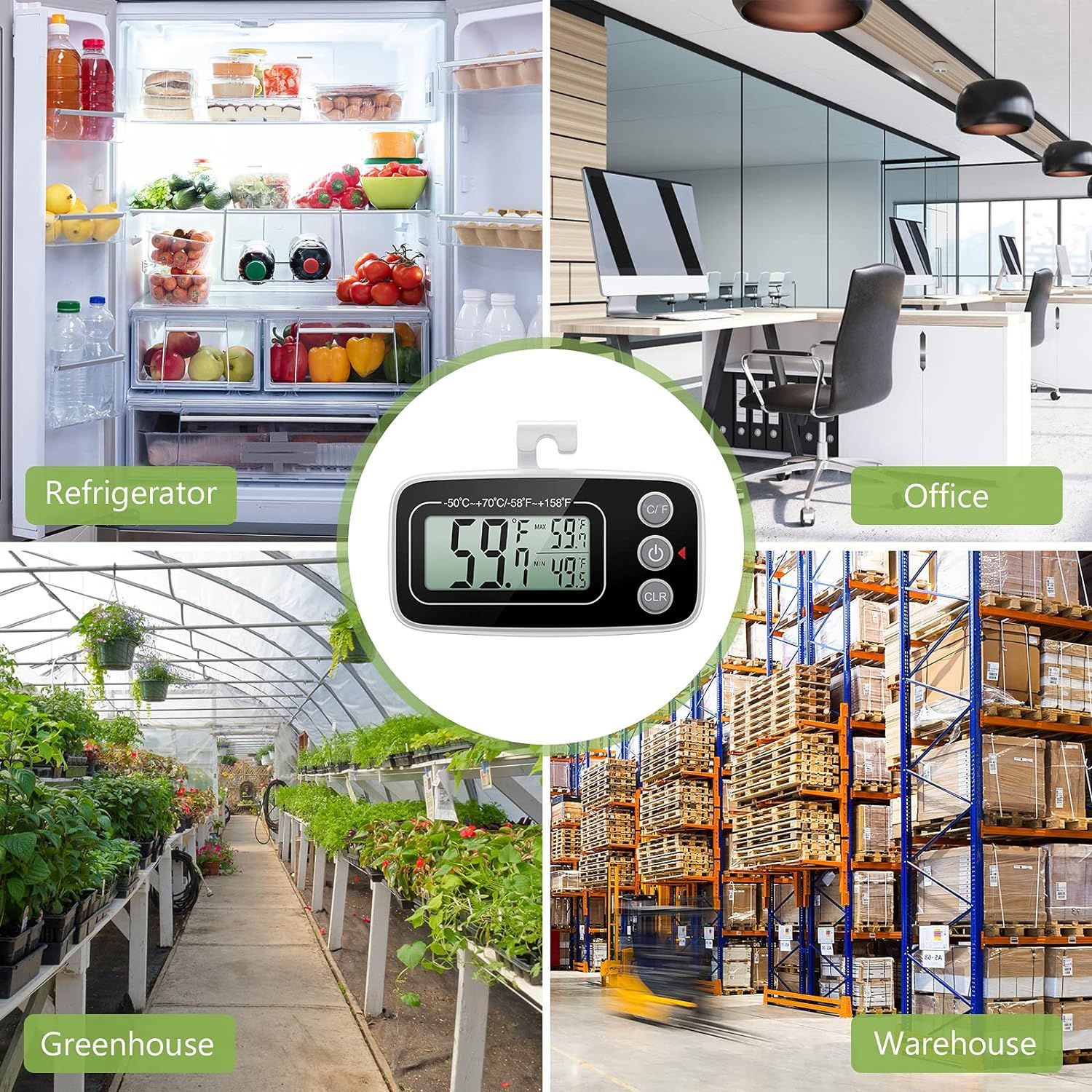 Refrigerator Thermometer Digital Fridge Freeze Room Thermometer Waterproof Large LCD Display Max/Min Record Function — image 2